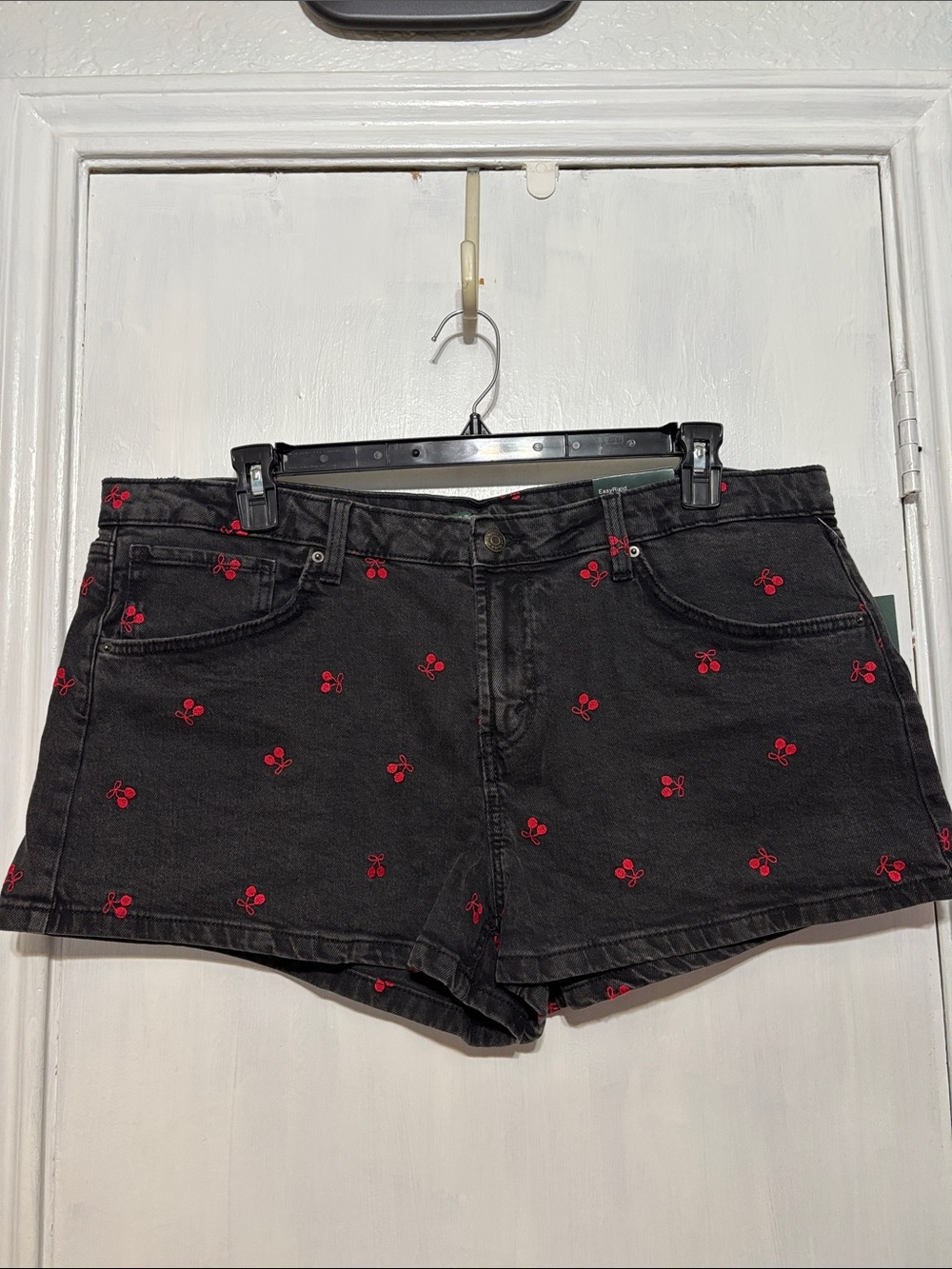 Wild Fable Black Denim Shorts with Red Cherry embroidery